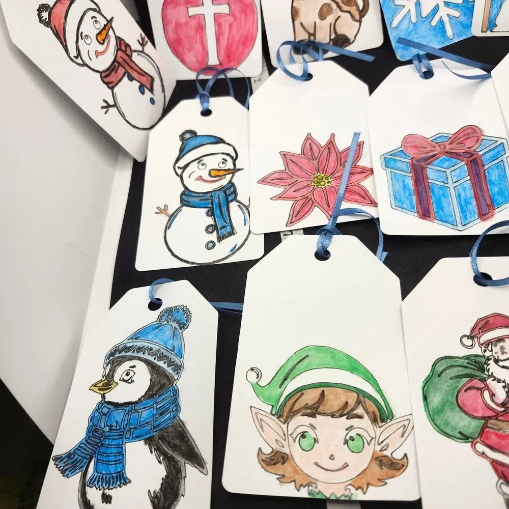 Hand Crafted Winter Christmas Gift Tags Thank You Cards Set of 12